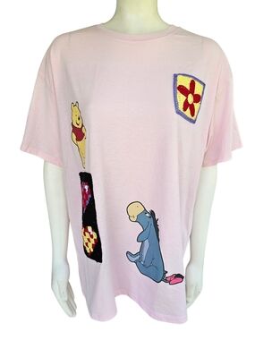 Disney Winnie The Pooh Shirt XXL Pink Graphic Eeyore Piglet Patchwork